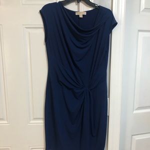 Michael Kors knee length blue ruched dress Sz Large L EUC sleeveless wedding